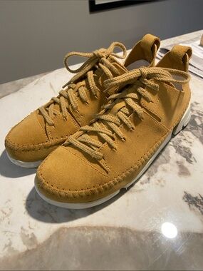 Clarks Suede Women’s Lace-Up Slip-On Loafers in Mustard